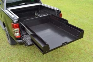 Slide out tray with side boxes Side Boxes can be customised to suit your cargo needs
