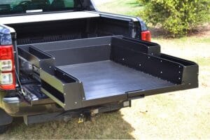 Sliding Cargo Tray made in Queensland Australia Black powder-coated slide-out ute tray for 4x4 vehicles Australia