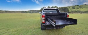Ute bed slide Ezi Reach Australia Ute bed slide extended out of vehicle Queensland Australia