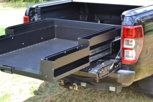 Ute tub bed slide for Hilux Ute tub bed slide shown in a Toyota Hilux QLD